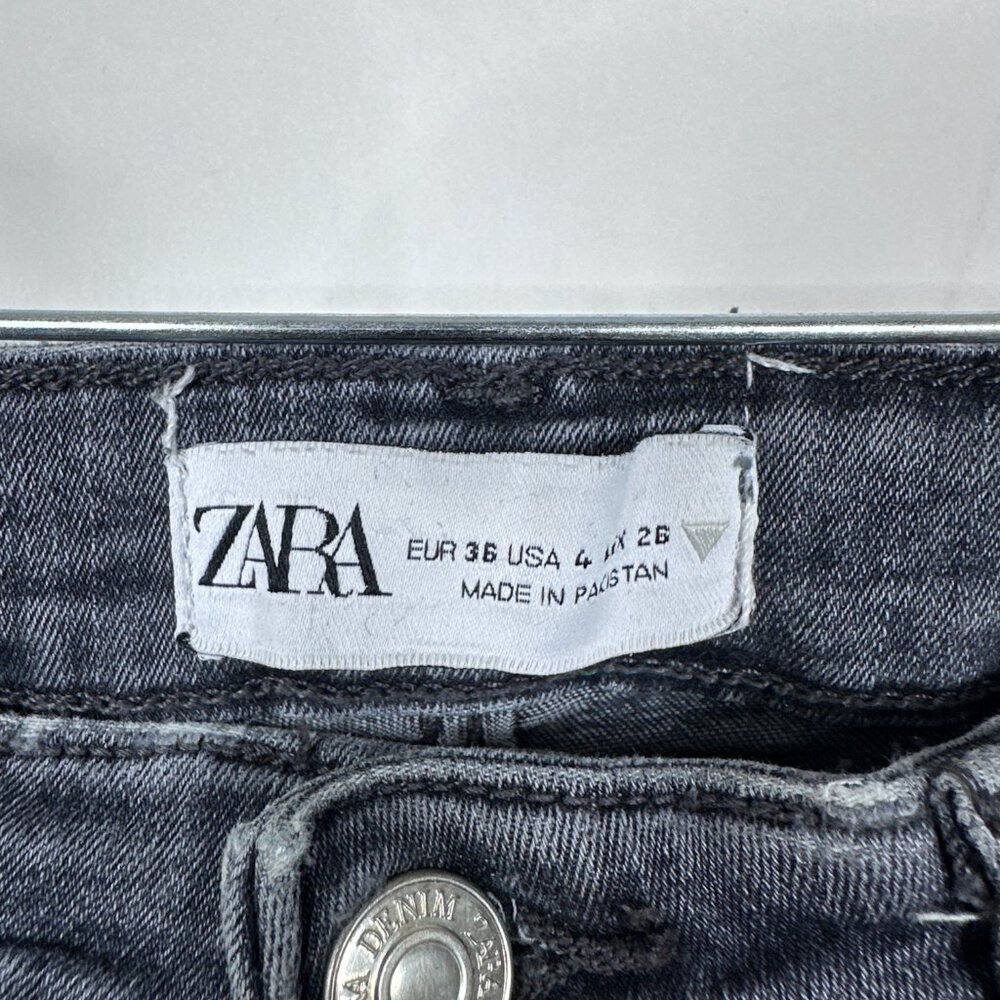2/$30 ZARA High Rise Skinny Jeans Raw Hem Black Wash 4 #A1339 - Picture 5 of 6